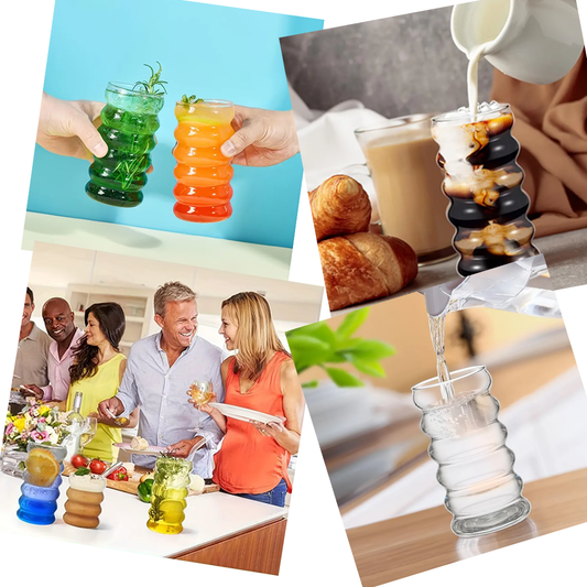 Luxe Handgeblazen Drinkglazen Set - 2 x 500ml met Herbruikbare Rietjes