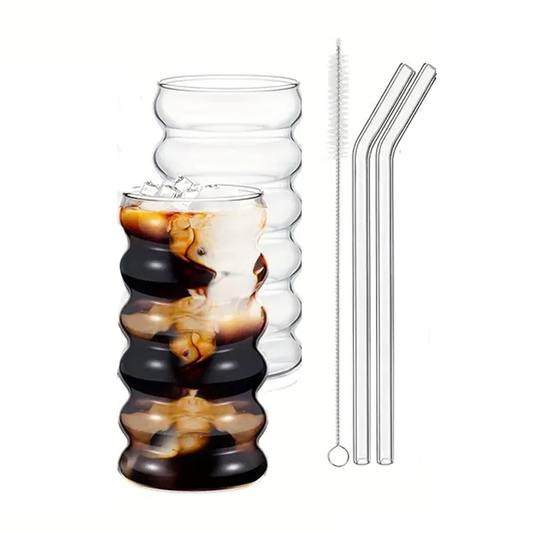 Luxe Handgeblazen Drinkglazen Set - 2 x 500ml met Herbruikbare Rietjes