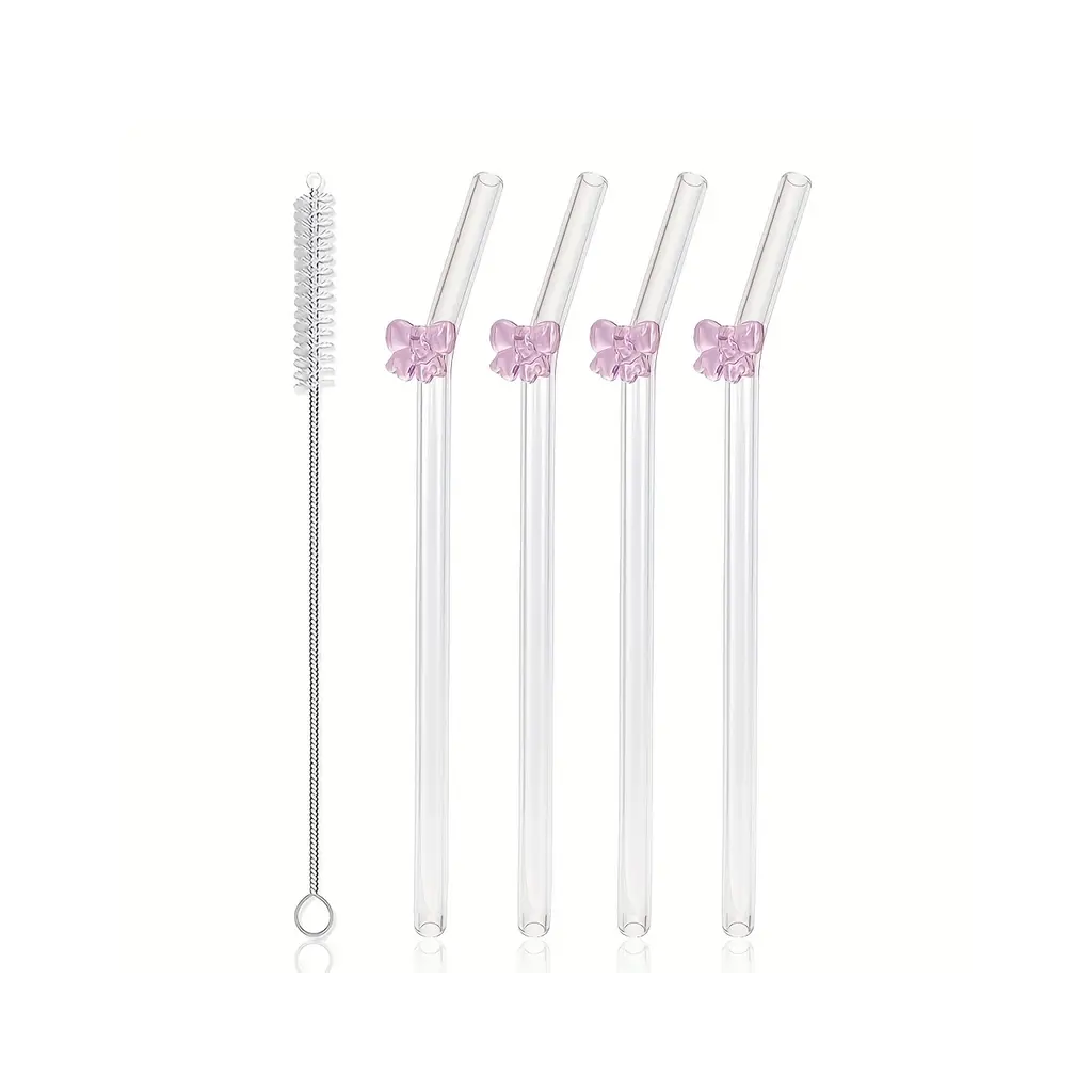 Herbruikbare Glazen Rietjes Set – 4 glazen rietjes met Schoonmaakborstel