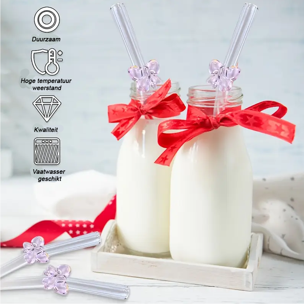 Herbruikbare Glazen Rietjes Set – 4 glazen rietjes met Schoonmaakborstel