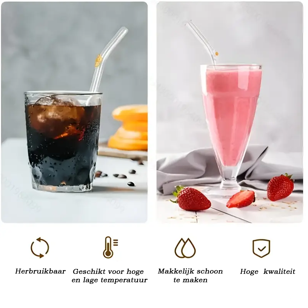 Herbruikbare Glazen Bloemen Rietjes Set – 4 glazen rietjes met Schoonmaakborstel – Rietjes voor Feestjes, Bruiloften, Keuken & Strand – Decoratief & Milieuvriendelijk – Geschikt als Geschenk - smoothies, cocktails, iced coffee of Matcha