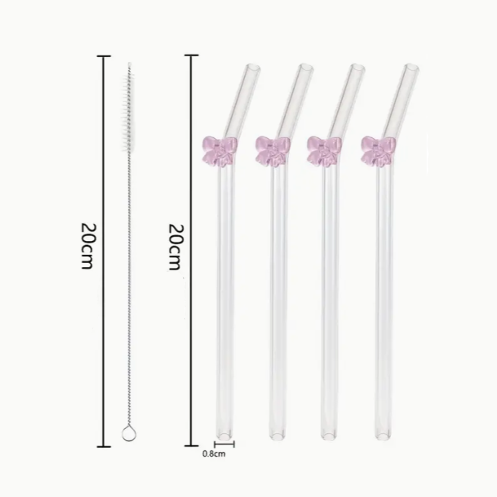 Herbruikbare Glazen Rietjes Set – 4 glazen rietjes met Schoonmaakborstel