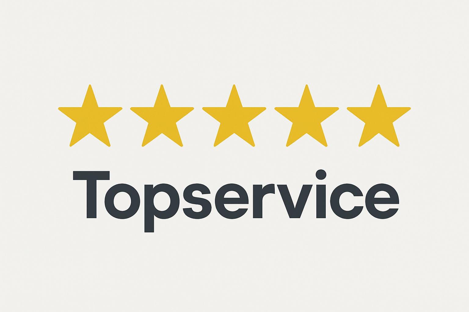 maak een afbeelding van 5 sterren, met de teskt daaronder Topservice, de achtergrond graag lichtgrijze maken