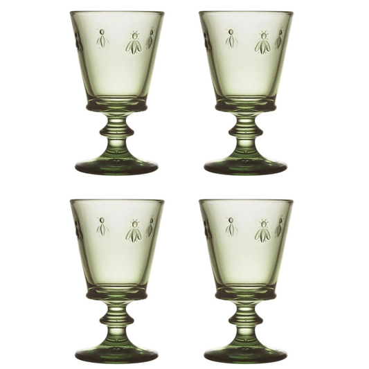 La Rochère Set van 4 Groene Wijnglazen met Bijen Design – Frans Design