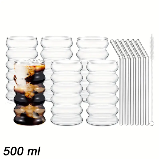 Luxe Handgeblazen Drinkglazen Set  - 6 x 500ml met Herbruikbare Rietjes