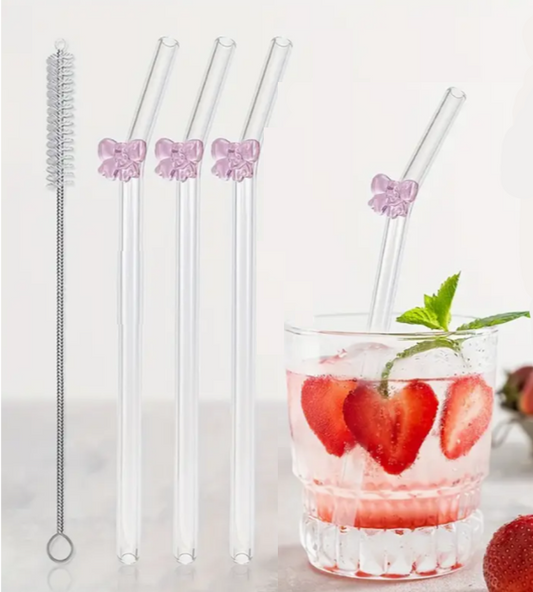 Herbruikbare Glazen Rietjes Set – 3 glazen rietjes met Schoonmaakborstel