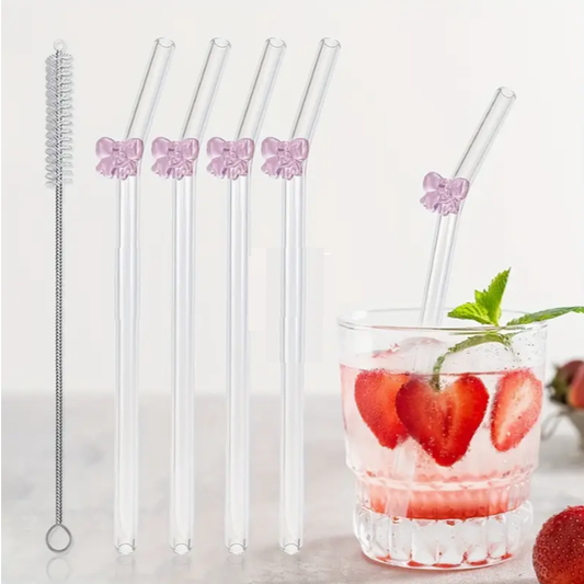 Herbruikbare Glazen Rietjes Set – 4 glazen rietjes met Schoonmaakborstel